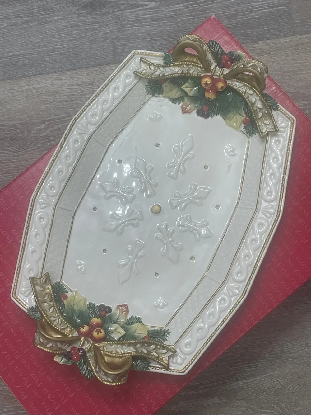 Fitz & Floyd Snowy Woods Oval Serving Platter 1996 Christmas 15x10